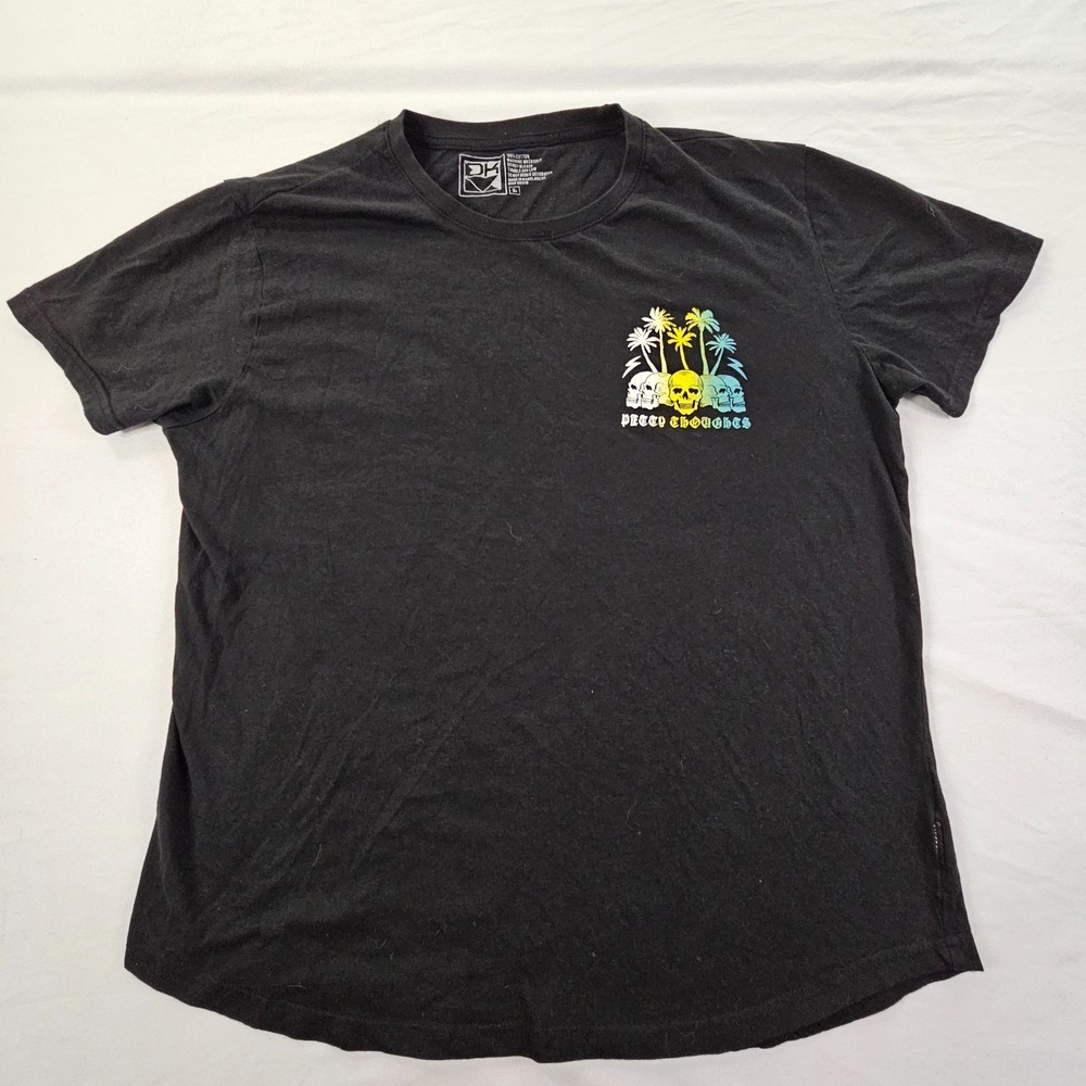 Petty Thoughts Skulls Palm Trees Black Short Sleeve Cotton T-Shirt Men's L